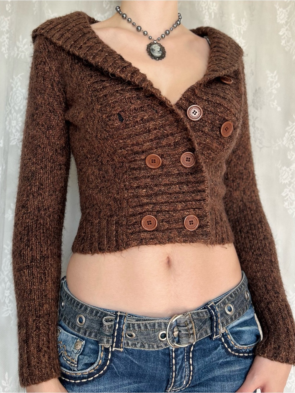 Y2K 2000s Twilightcore Brown Cropped Sweater